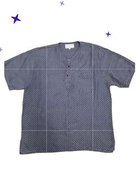 Vintage Whitby 100% Washed Silk Shirt Men's Henley Navy Blue Geometric Yellow